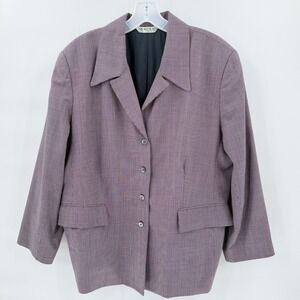 AUSTIN REED Vintage Houndstooth Blazer Size 16W Wool Silk Burgundy Plus Size